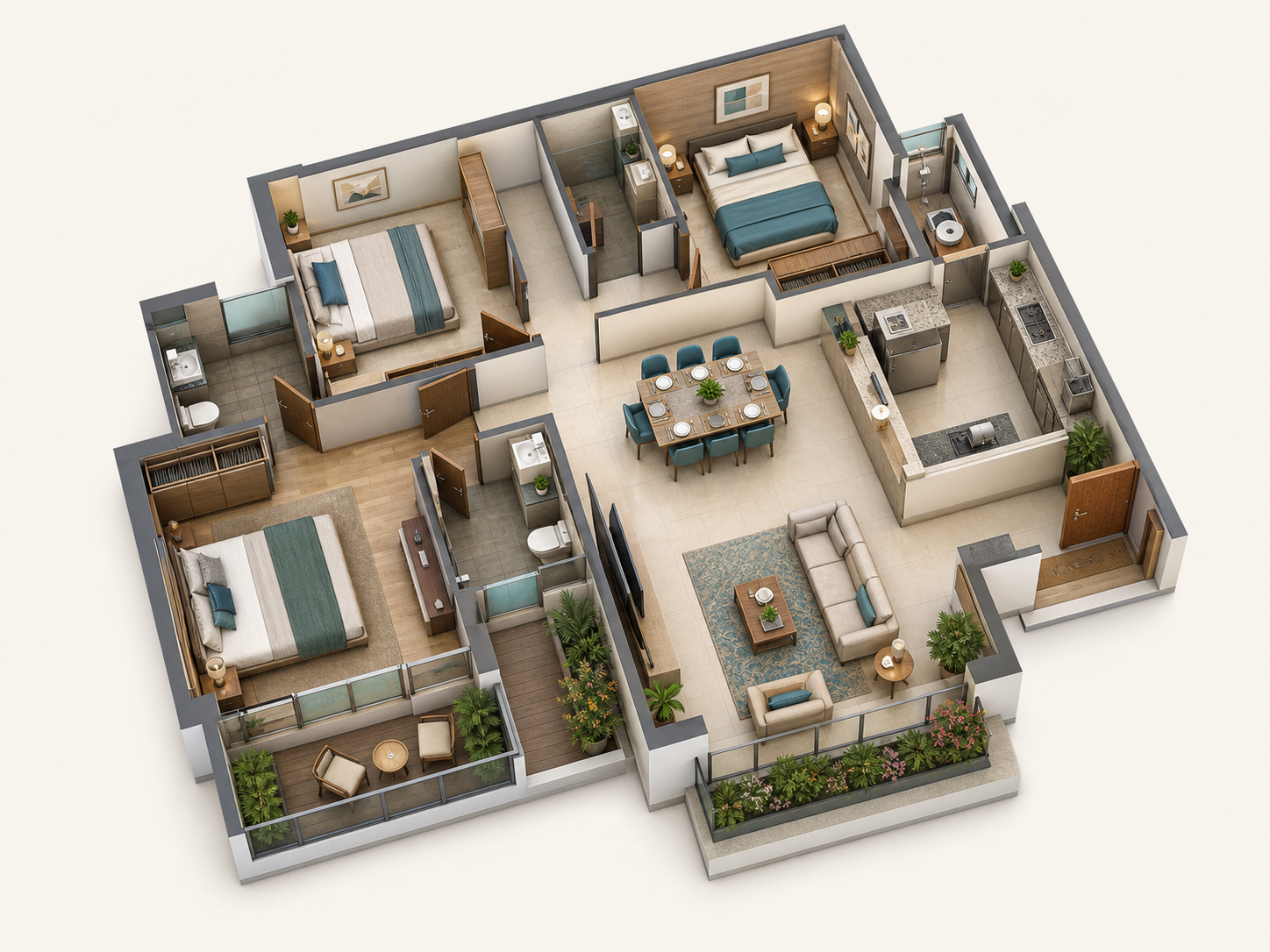 Generic conceptual 3 BHK apartment planning study